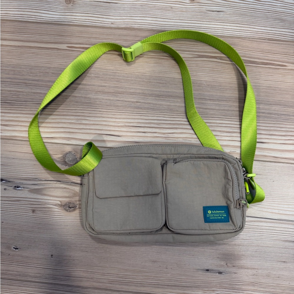Lululemon Athletica Crossbody Bag in Tan with Lime Strap